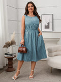 Plus Size Striped Round Neck Sleeveless Dress