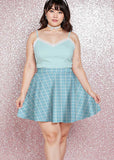 Plus Size Cute Pastel Blue Grid  High Waist Skirt