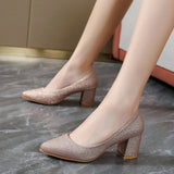 Point Toe Block Heels Pumps