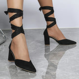Pointed Toe Ankle Strap Block Heel Pumps