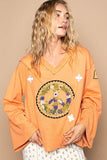 POL Peace Embroidered Exposed Seam Back Ruffle V - Neck Top