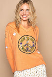 POL Peace Embroidered Exposed Seam Back Ruffle V - Neck Top