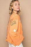 POL Peace Embroidered Exposed Seam Back Ruffle V - Neck Top
