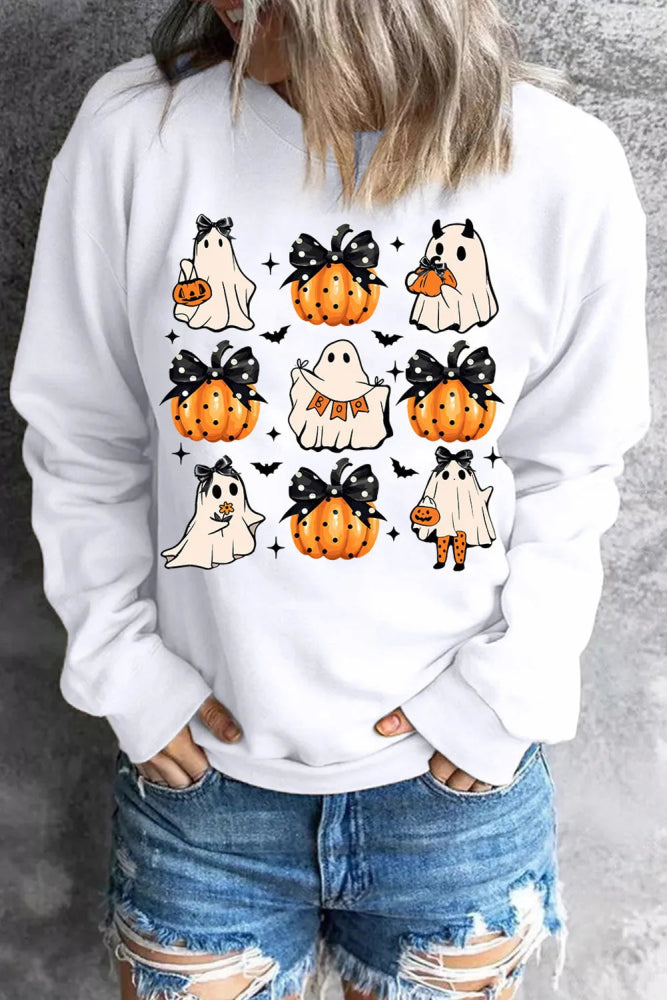 Pumpkin & Ghost White Long Sleeve Sweatshirt - In Control Clothing