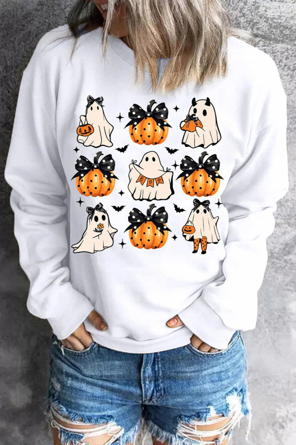 Pumpkin & Ghost White Long Sleeve Sweatshirt