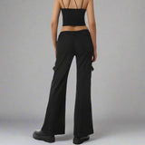 Punk Low - Waist Black Pants with Tie - Up Sides and Chains - In Control Clothing