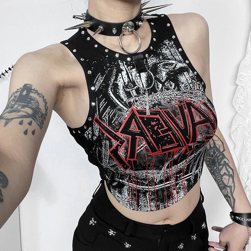 Punk Style Rivet Sleeveless Top - In Control Clothing