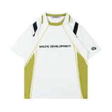Racing Style Letter Print with Contrast Panels Men's Cotton T-Shirt - In Control Clothing