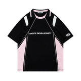 Racing Style Letter Print with Contrast Panels Men's Cotton T-Shirt - In Control Clothing