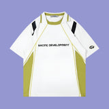 Racing Style Letter Print with Contrast Panels Men's Cotton T-Shirt - In Control Clothing