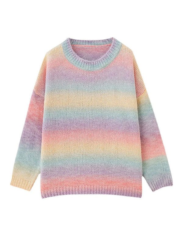 Rainbow Kawaii Casual O - Neck Knitted Shirt for Women - In Control Clothing