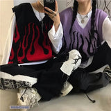Red and Black Flame Sleeveless V Neck Sweater Vest - In Control Clothing