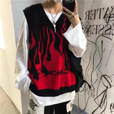 Red and Black Flame Sleeveless V Neck Sweater Vest - In Control Clothing