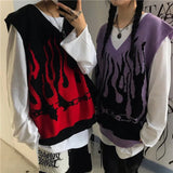 Red and Black Flame Sleeveless V Neck Sweater Vest - In Control Clothing