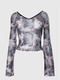 Retro Butterfly Mesh Fairycore Sheer Flare Sleeve Crop Top - In Control Clothing