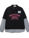Retro Letter Graphic Polo - Men's Plaid Long Sleeve Shirt