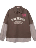 Retro Letter Graphic Polo - Men's Plaid Long Sleeve Shirt