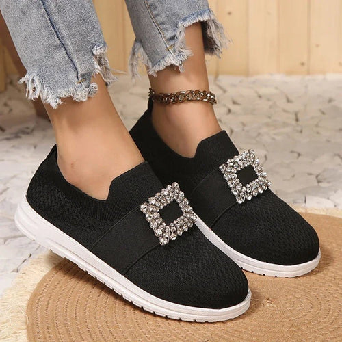 Rhinestone Mesh Slip-On Loafers - Casual Chic Flats