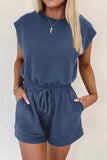 Round Neck Drawstring Waist Romper