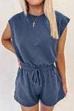 Round Neck Drawstring Waist Romper