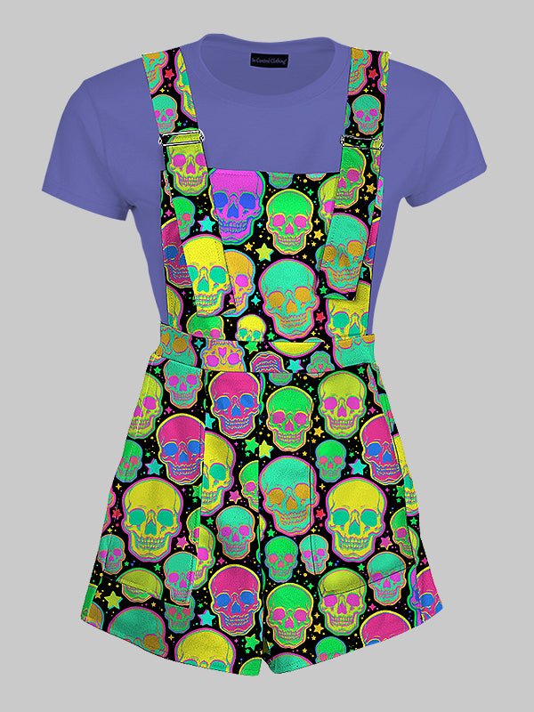 Scene Punk Skull Overall Shorts - In Control Clothing