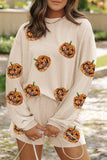 Sequin Pumpkin Round Neck Top and Shorts Set - In Control Clothing