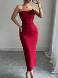 Slit Back Flower Tube Midi Dress