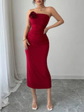 Slit Back Flower Tube Midi Dress