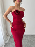 Slit Back Flower Tube Midi Dress