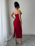 Slit Back Flower Tube Midi Dress