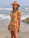 Smocked Printed Tie Neck Romper