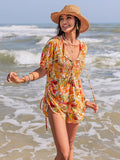 Smocked Printed Tie Neck Romper