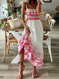 Smocked Printed Tie Shoulder Maxi Dress