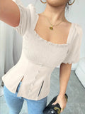 Smocked Square Neck Short Sleeve Blouse