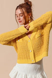 SO ME Frayed Tweed Knit Buttoned Front Cardigan