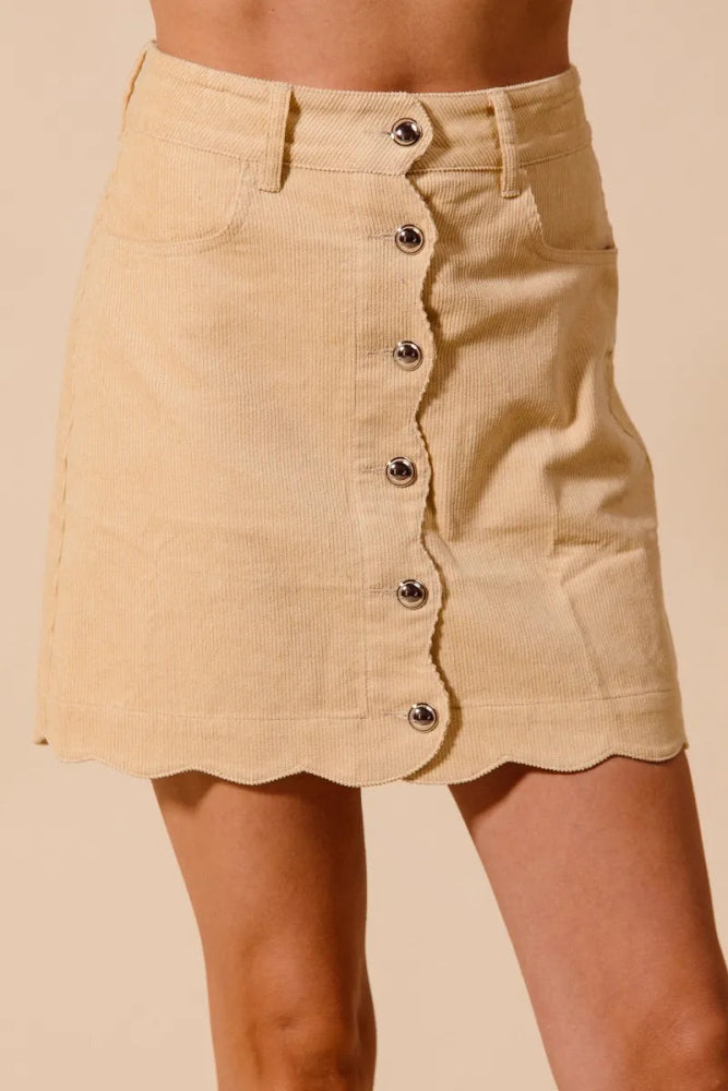 SO ME Scallop Buttoned Front Corduroy Mini Skirt