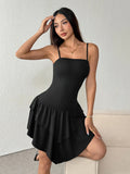 Spaghetti Strap Ruffle Layered Hem Mini Dress