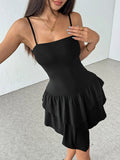 Spaghetti Strap Ruffle Layered Hem Mini Dress