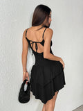Spaghetti Strap Ruffle Layered Hem Mini Dress