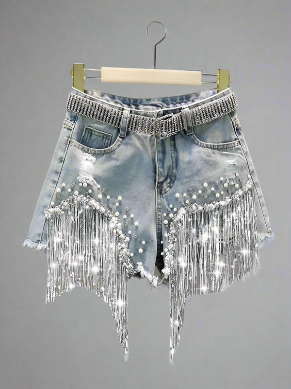 Sparkling Rhinestone Tassel Shorts - Party Essential