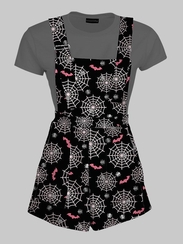 Spider Web and Bat Halloween Overall Shorts - In Control Clothing