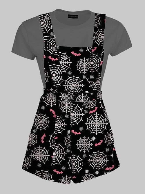 Spider Web and Bat Halloween Overall Shorts
