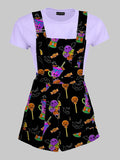Spooky Cute Halloween Candy Overall Shorts - In Control Clothing