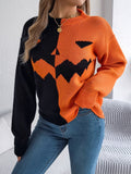 Spooky Knit Round Neck Long Sleeve Sweater