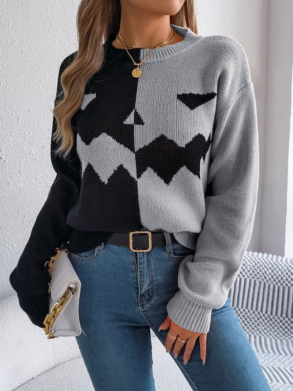 Spooky Knit Round Neck Long Sleeve Sweater