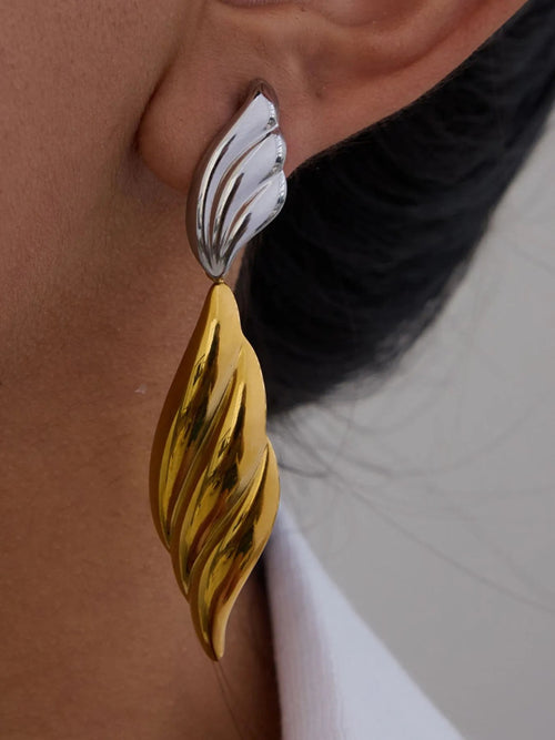 Stainless Steel Two-Tone Twisted Drop Earrings