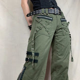 Street Style Low Waist Punk Cargo Pants with Metal Details - In Control Clothing