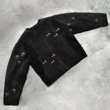 Streetwear Style Knitted V - Neck Sweater - Harajuku Lettering Black Cardigan - In Control Clothing