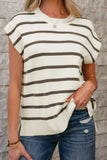 Stripe Side Slits Crewneck Sweater Vest