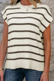 Stripe Side Slits Crewneck Sweater Vest